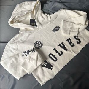 Darc Sport Wolves Graphic Cropped Hoodie - Cream and Black